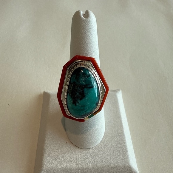 Jewelry - Tony Sanchez Handmade Sterling Silver Turquoise Coral Malachite Jet Ring Size 7
